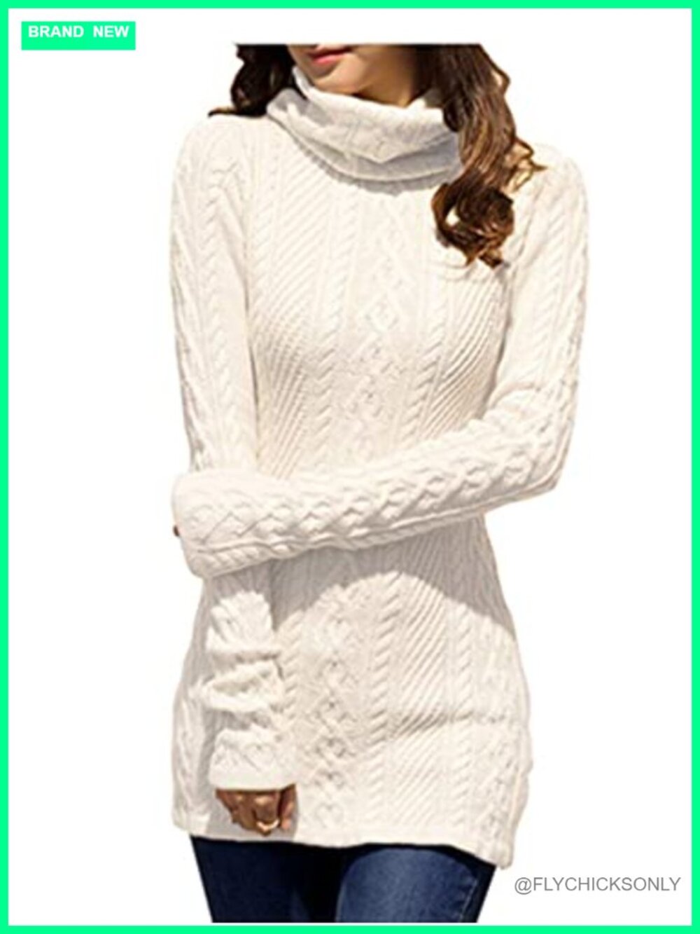 Turtleneck Cable Knit Sweater Dress Long Sleeve Slim Fit Pullover
